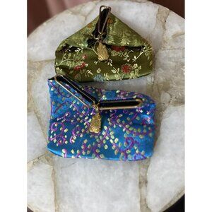Lot of 2 Asian Silk Brocade Jewelry Pouch Coin Purses